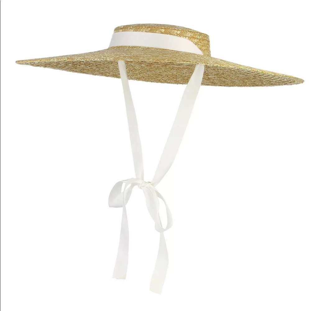 Derby flat boater tilt wide Brim Straw Ribbon hat - Picture 11 of 11